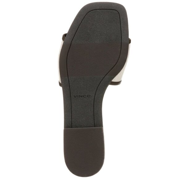 VINCE 'Debra-2B' Leather/Linen Slide Sandals, Clove/Linen - Picture 4 of 4